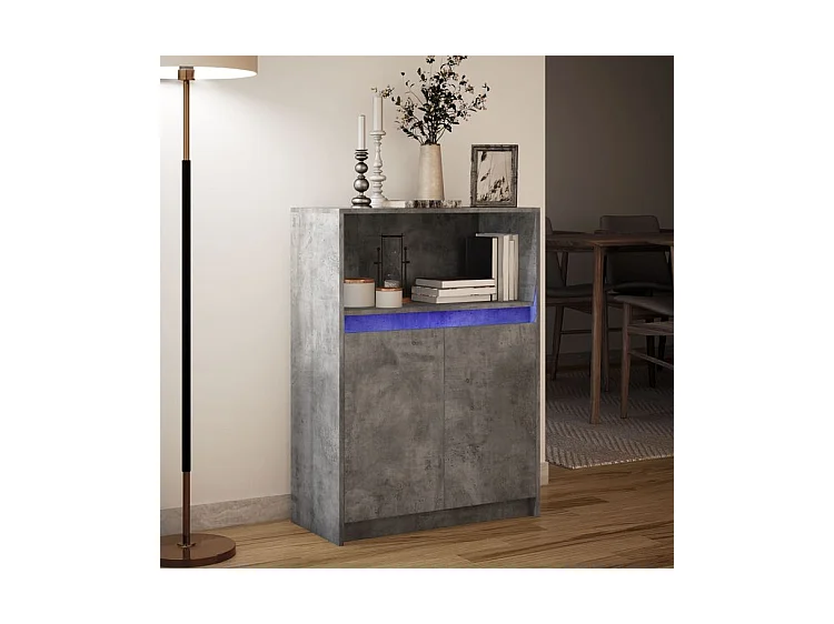 Buffet avec LED gris béton 72x34x100 bois d'ingénierie