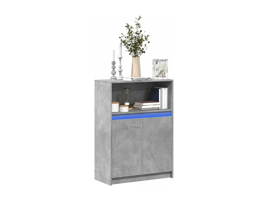 Buffet avec LED gris béton 72x34x100 bois d'ingénierie