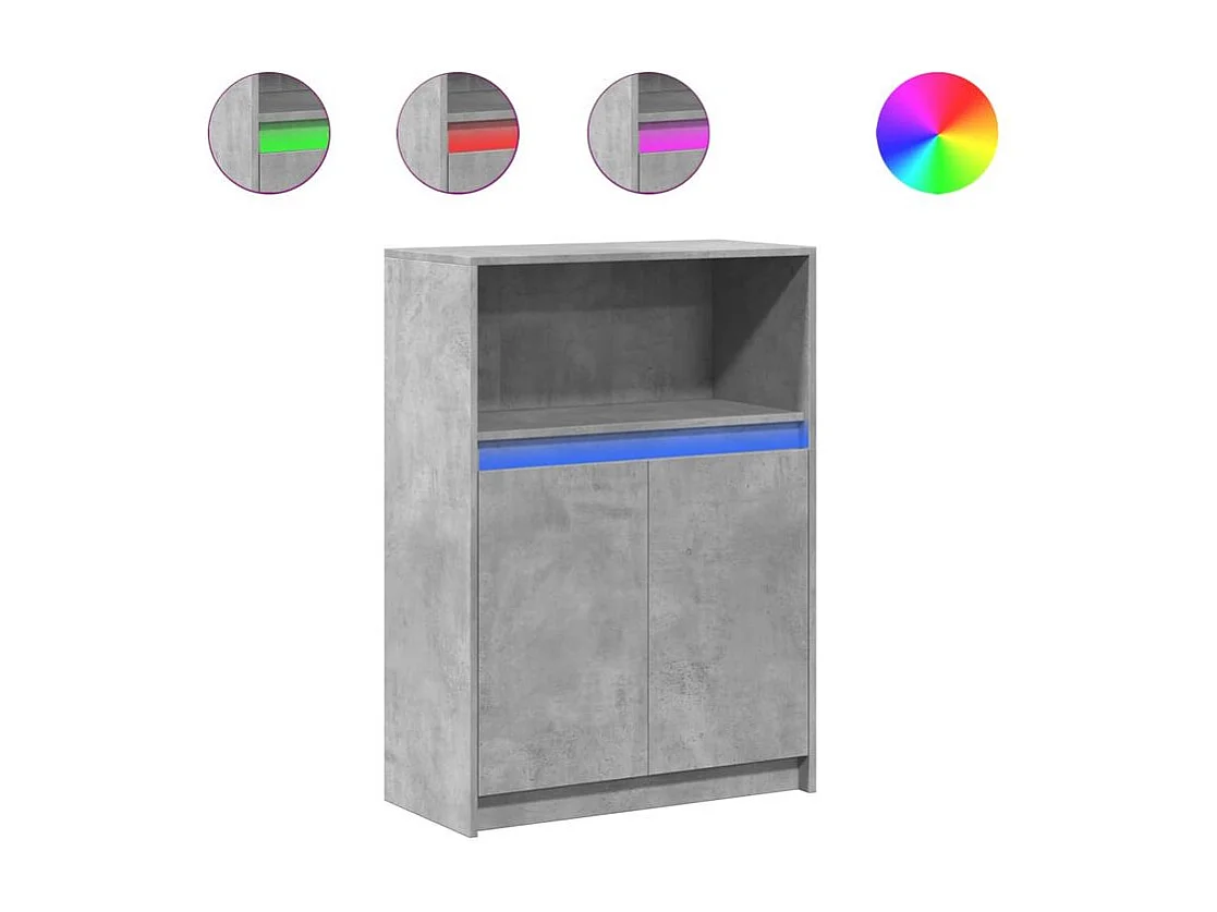 Buffet avec LED gris béton 72x34x100 bois d'ingénierie