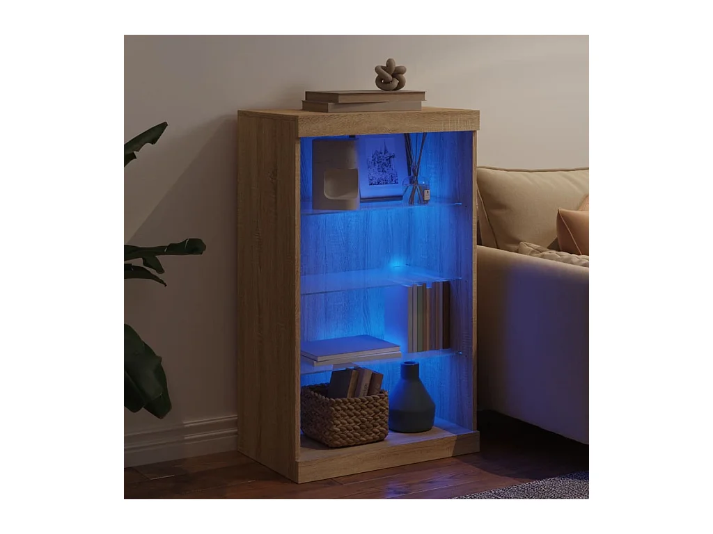 Petit meuble à niches avec éclairage LED - Collection Arizona-Couleur Naturel