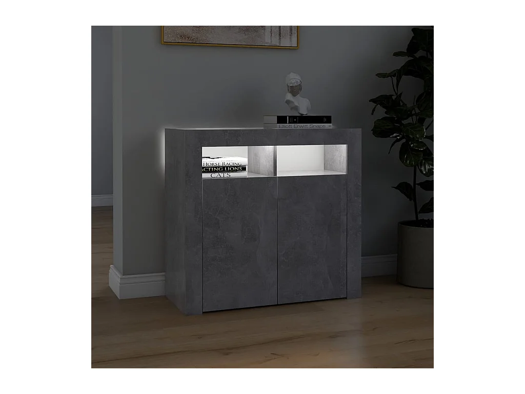 Buffet avec lumières LED Gris béton 80x35x75