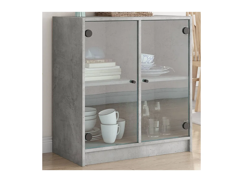 Armoire latérale avec portes en verre gris béton 68x37x75,5