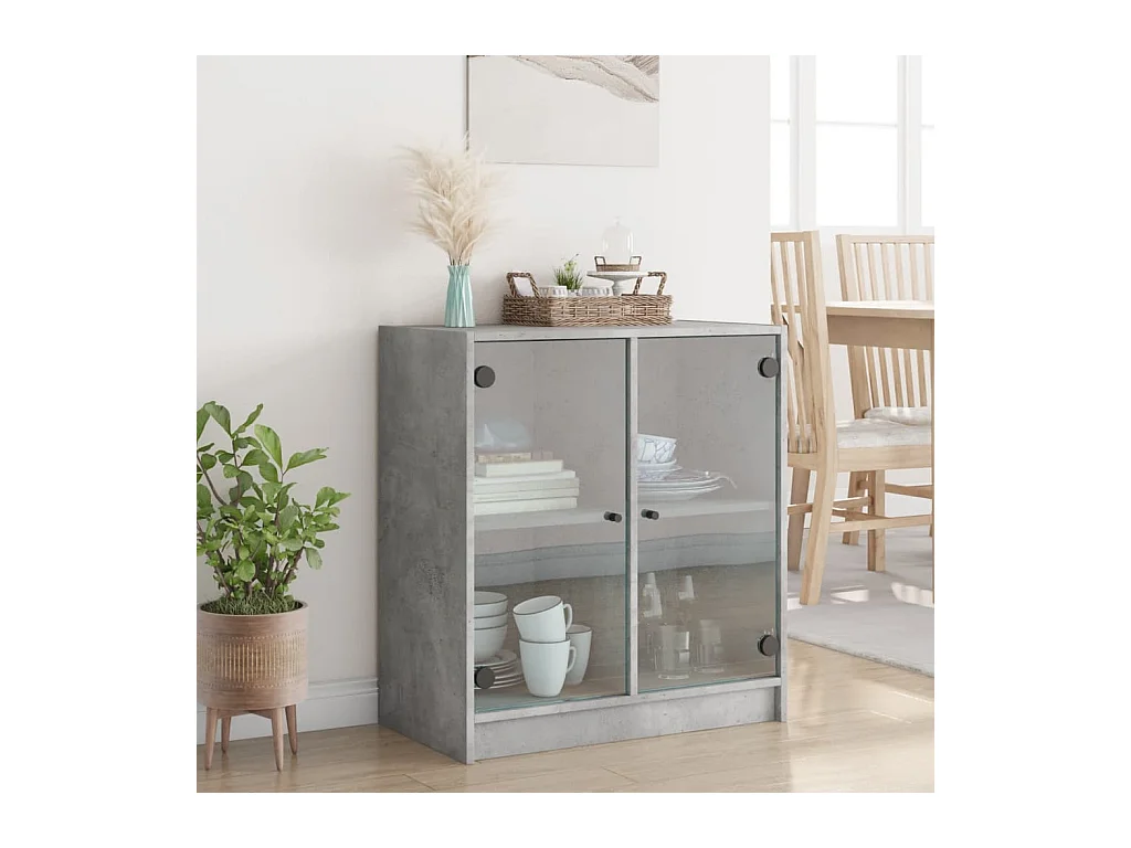 Armoire latérale avec portes en verre gris béton 68x37x75,5