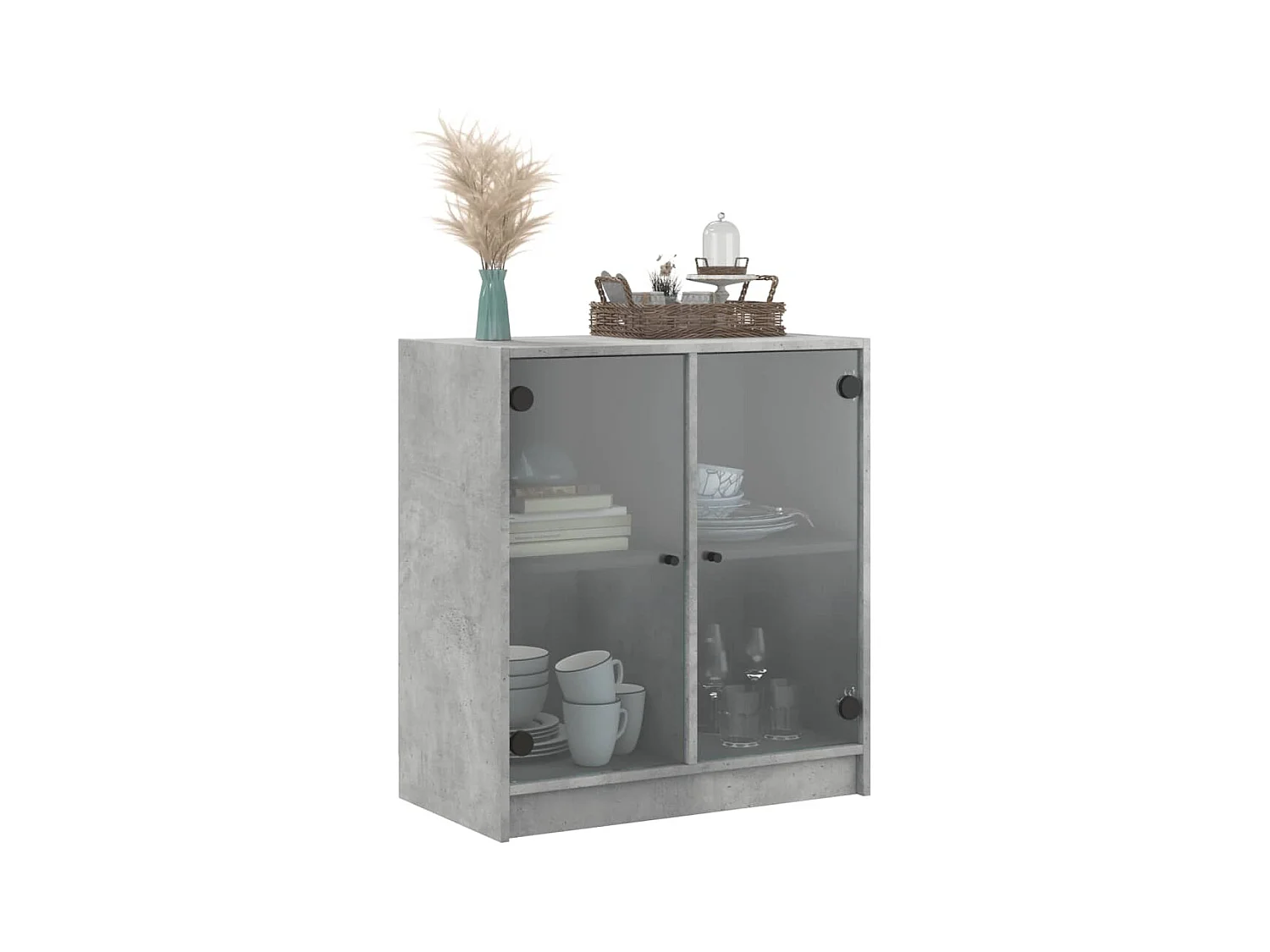 Armoire latérale avec portes en verre gris béton 68x37x75,5