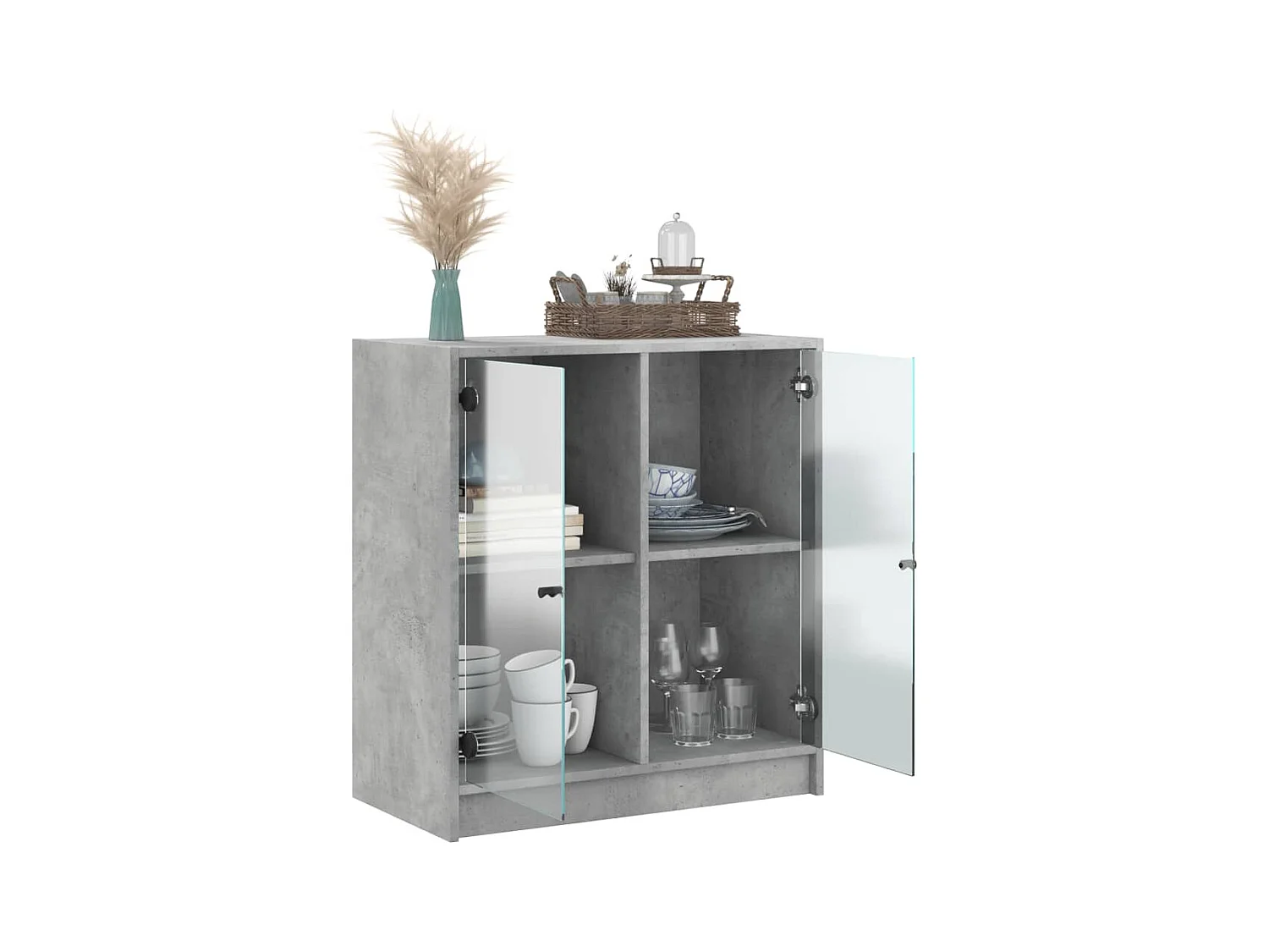 Armoire latérale avec portes en verre gris béton 68x37x75,5