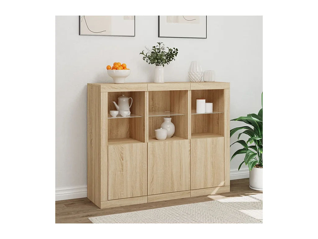 Buffets avec lumières LED 3 pcs chêne sonoma bois d'ingénierie