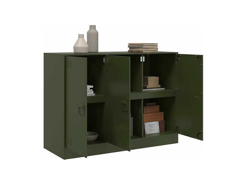 Meuble de rangement 3 portes en acier Lazard 99cm - Style Industriel-Couleur Vert olive