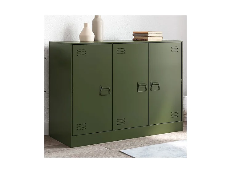 Meuble de rangement 3 portes en acier Lazard 99cm - Style Industriel-Couleur Vert olive
