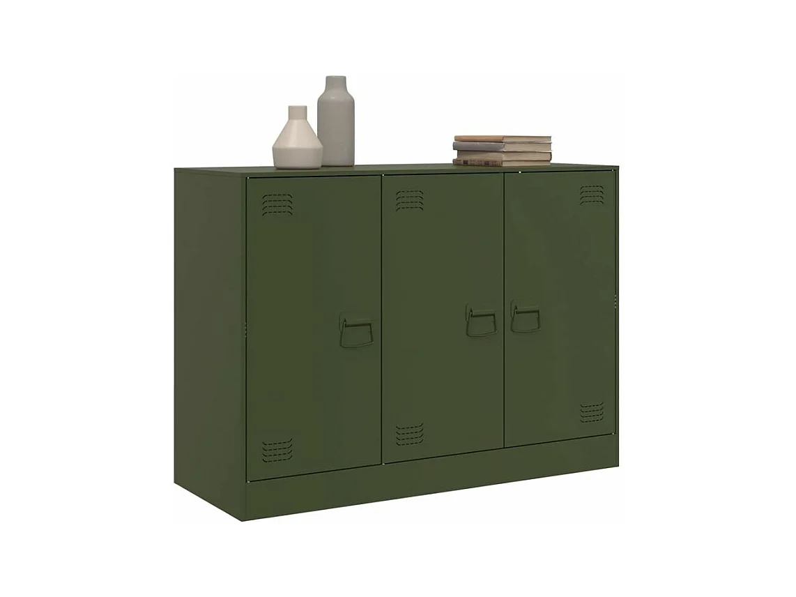 Meuble de rangement 3 portes en acier Lazard 99cm - Style Industriel-Couleur Vert olive