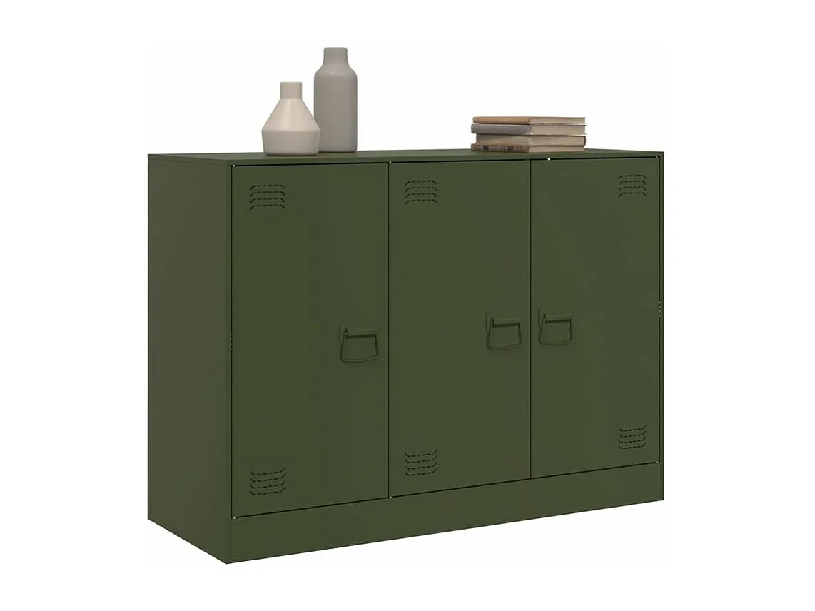 Meuble de rangement 3 portes en acier Lazard 99cm - Style Industriel-Couleur Vert olive