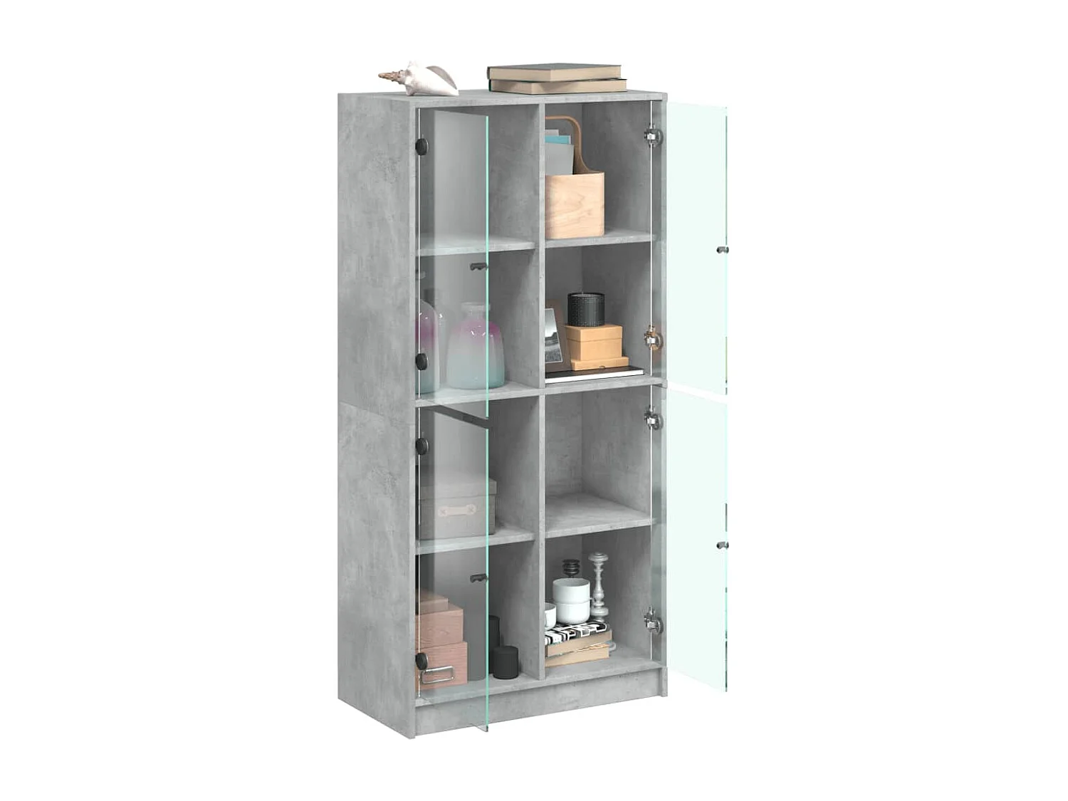 Buffet haut avec portes gris béton 68x37x142 bois ingénierie