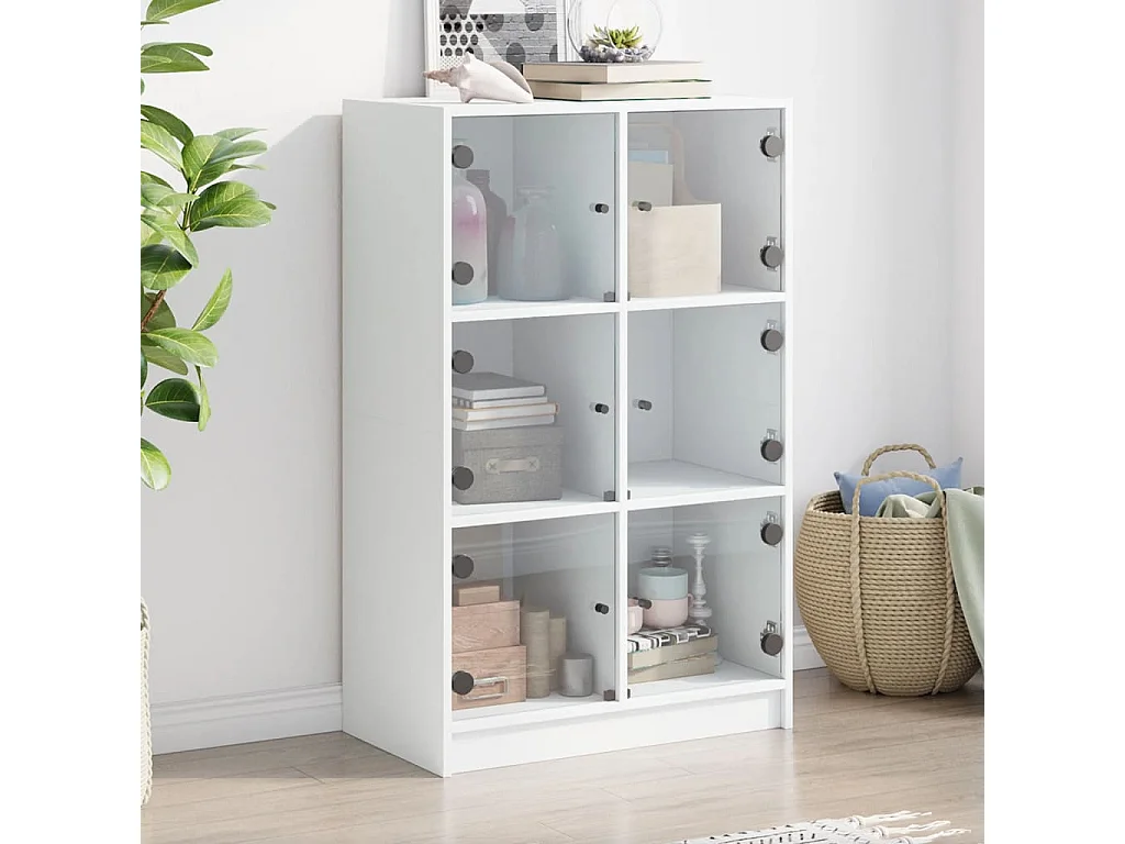 Buffet haut avec portes blanc 68x37x109 bois d'ingénierie