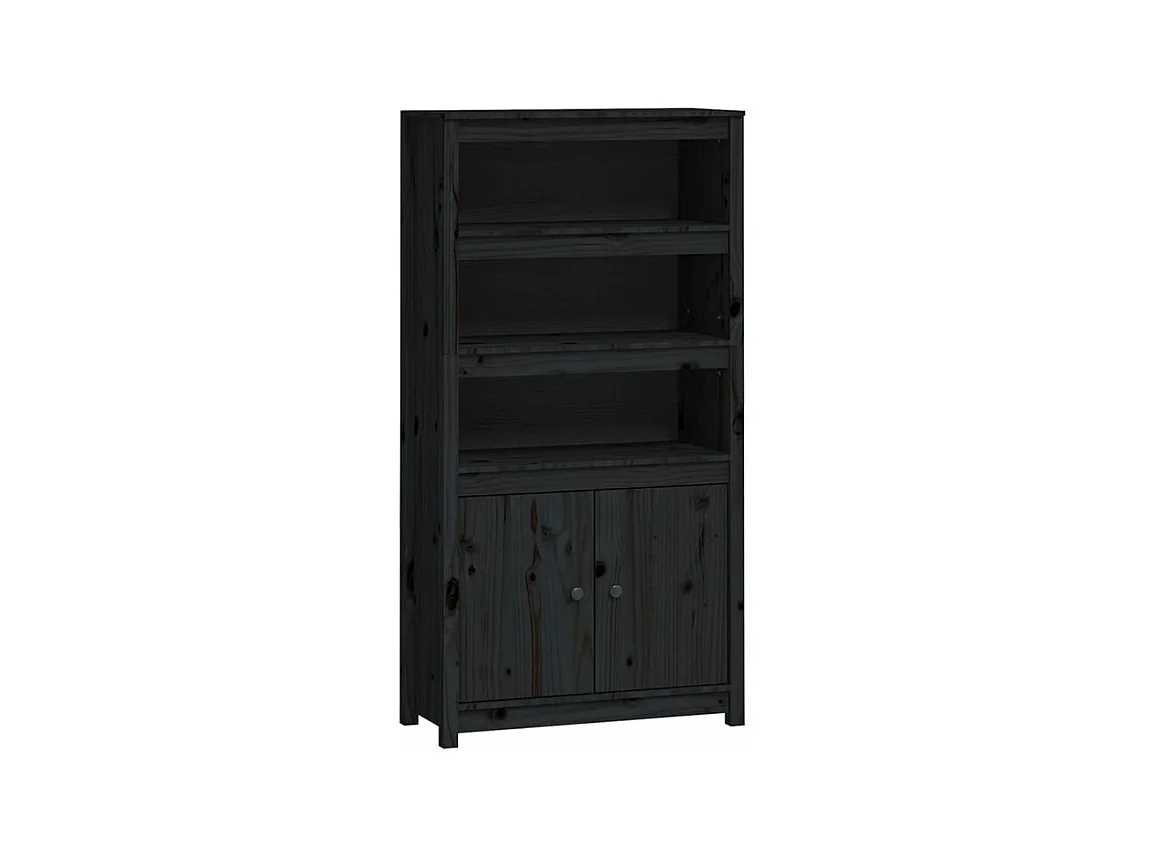 Buffet haut Noir 80x35x154 Bois massif de pin