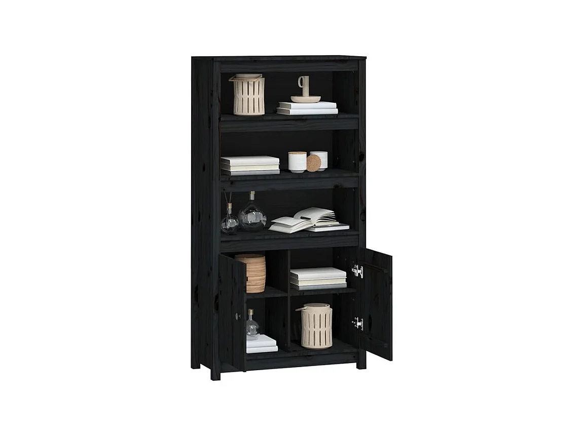 Buffet haut Noir 80x35x154 Bois massif de pin
