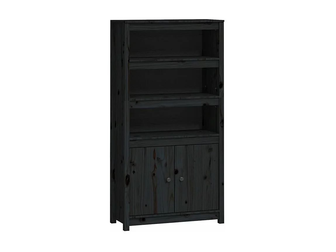 Buffet haut Noir 80x35x154 Bois massif de pin