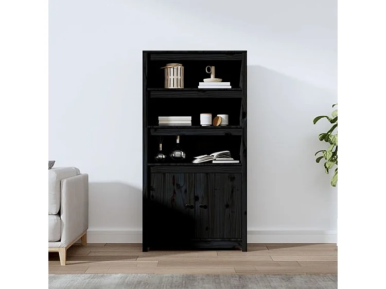 Buffet haut Noir 80x35x154 Bois massif de pin