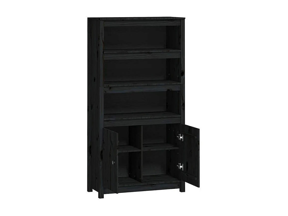 Buffet haut Noir 80x35x154 Bois massif de pin