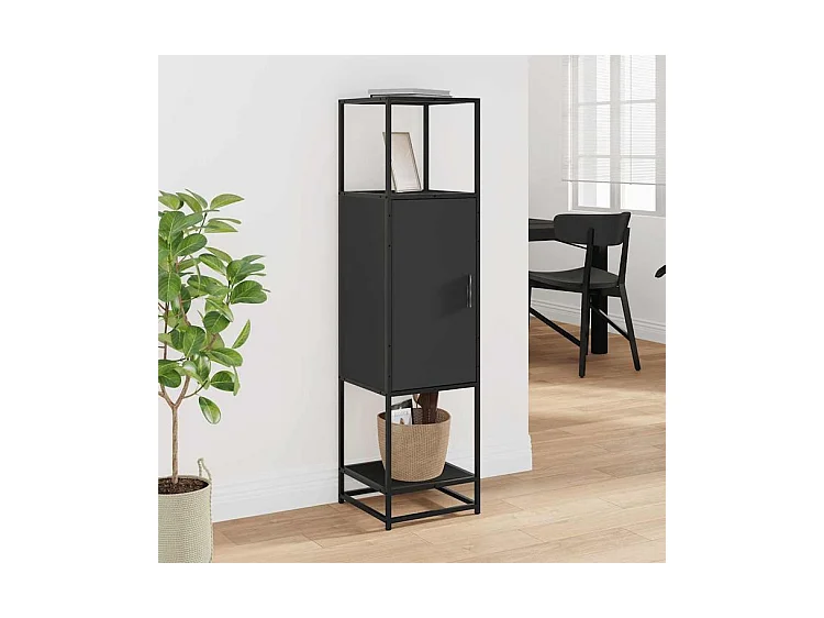 Buffet haut noir 35,5x35x139 bois d'ingénierie et métal