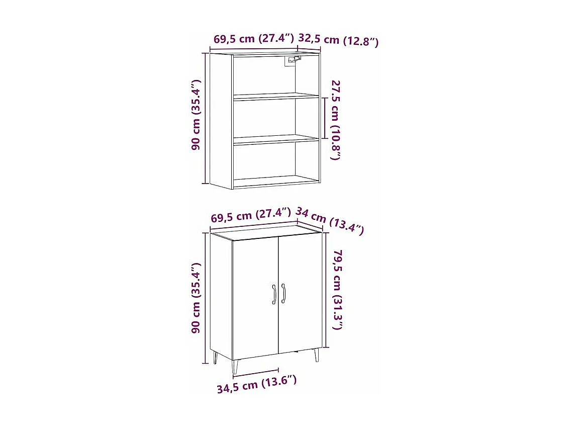 Buffet avec armoire murale chêne artisanal bois d'ingénierie