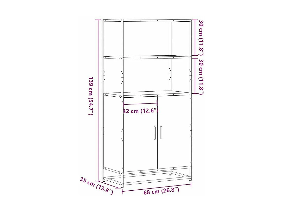 Buffet haut sonoma gris 68x35x139 bois d'ingénierie et métal