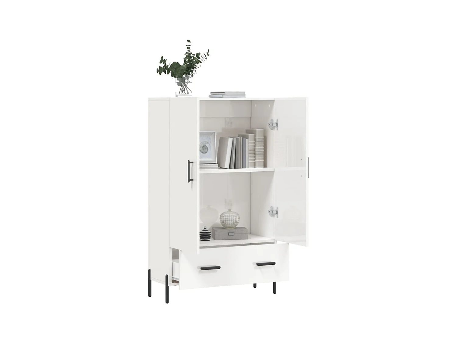 Buffet haut blanc brillant 69,5x31x115 bois d'ingénierie