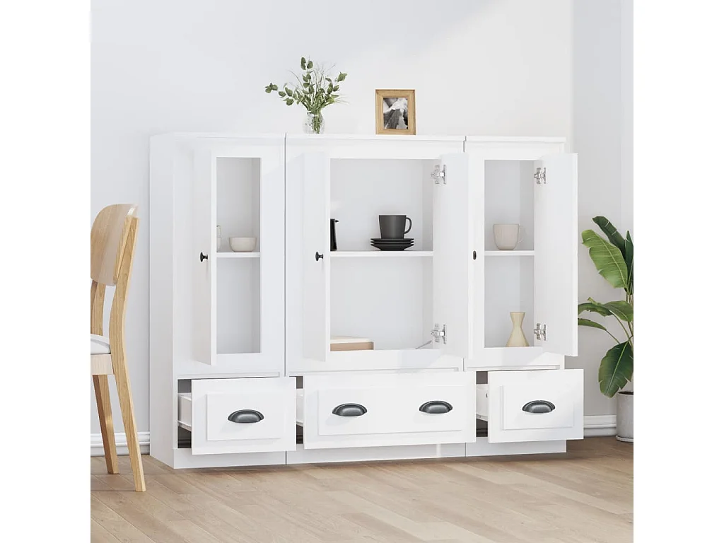 Buffets 3 pcs blanc bois d'ingénierie