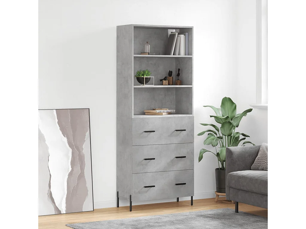 Buffet haut Gris béton 69,5x34x180 Bois d'ingénierie