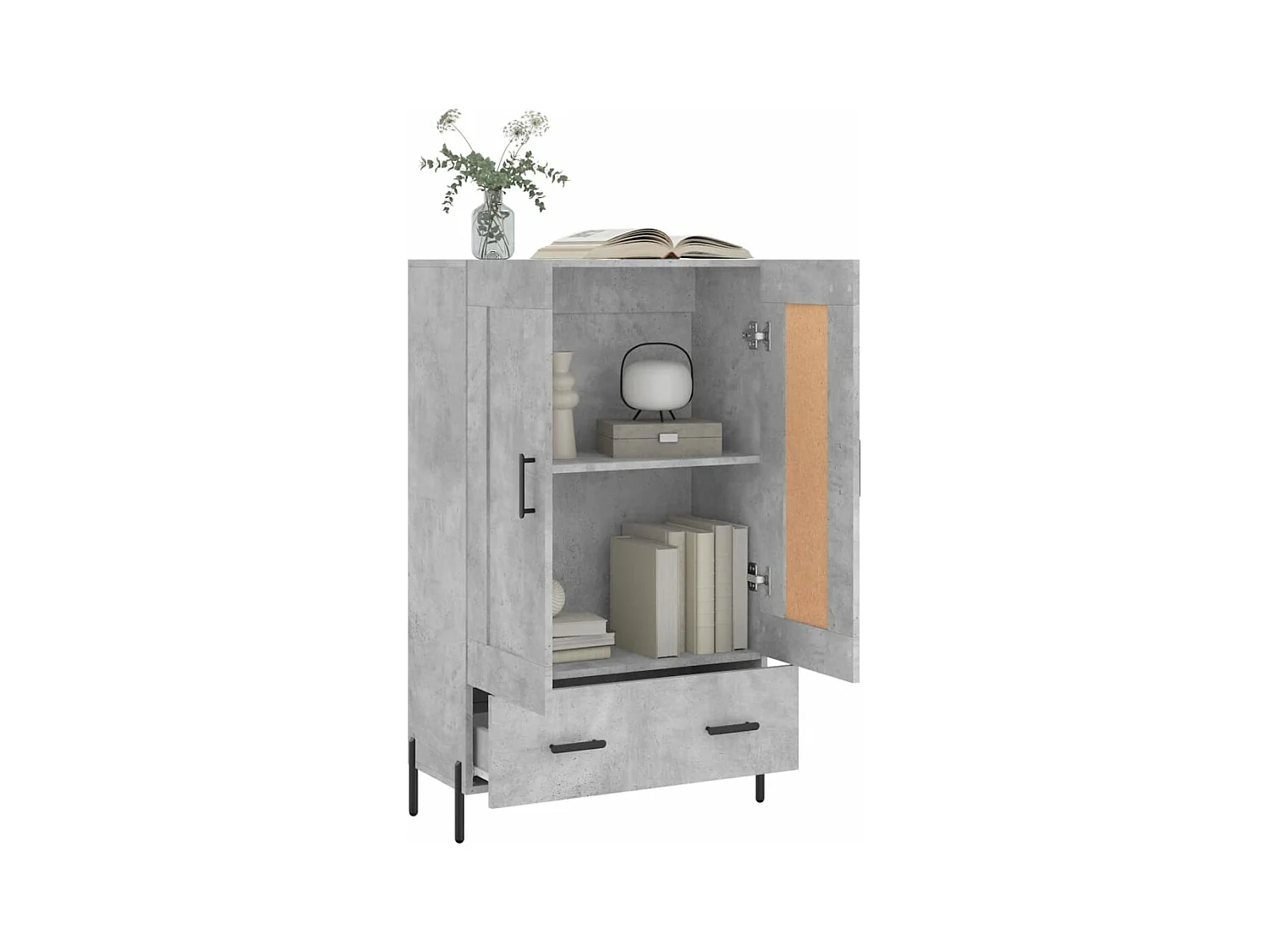 Buffet haut gris béton 69,5x31x115 bois d'ingénierie