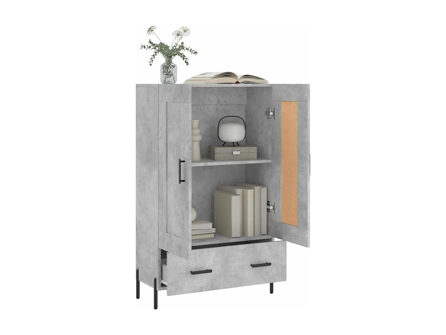 Buffet haut gris béton 69,5x31x115 bois d'ingénierie