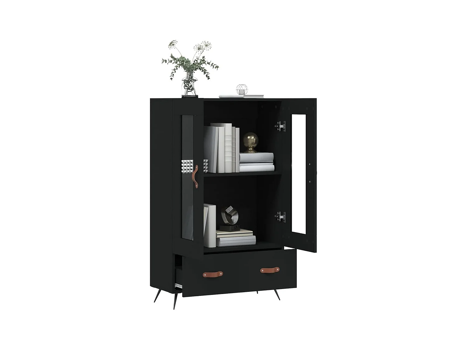 Buffet haut noir 69,5x31x115 bois d'ingénierie