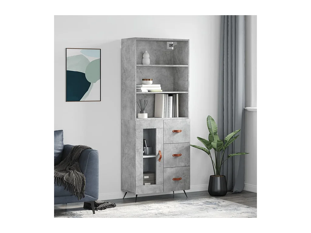 Buffet haut Gris béton 69,5x34x180 Bois d'ingénierie