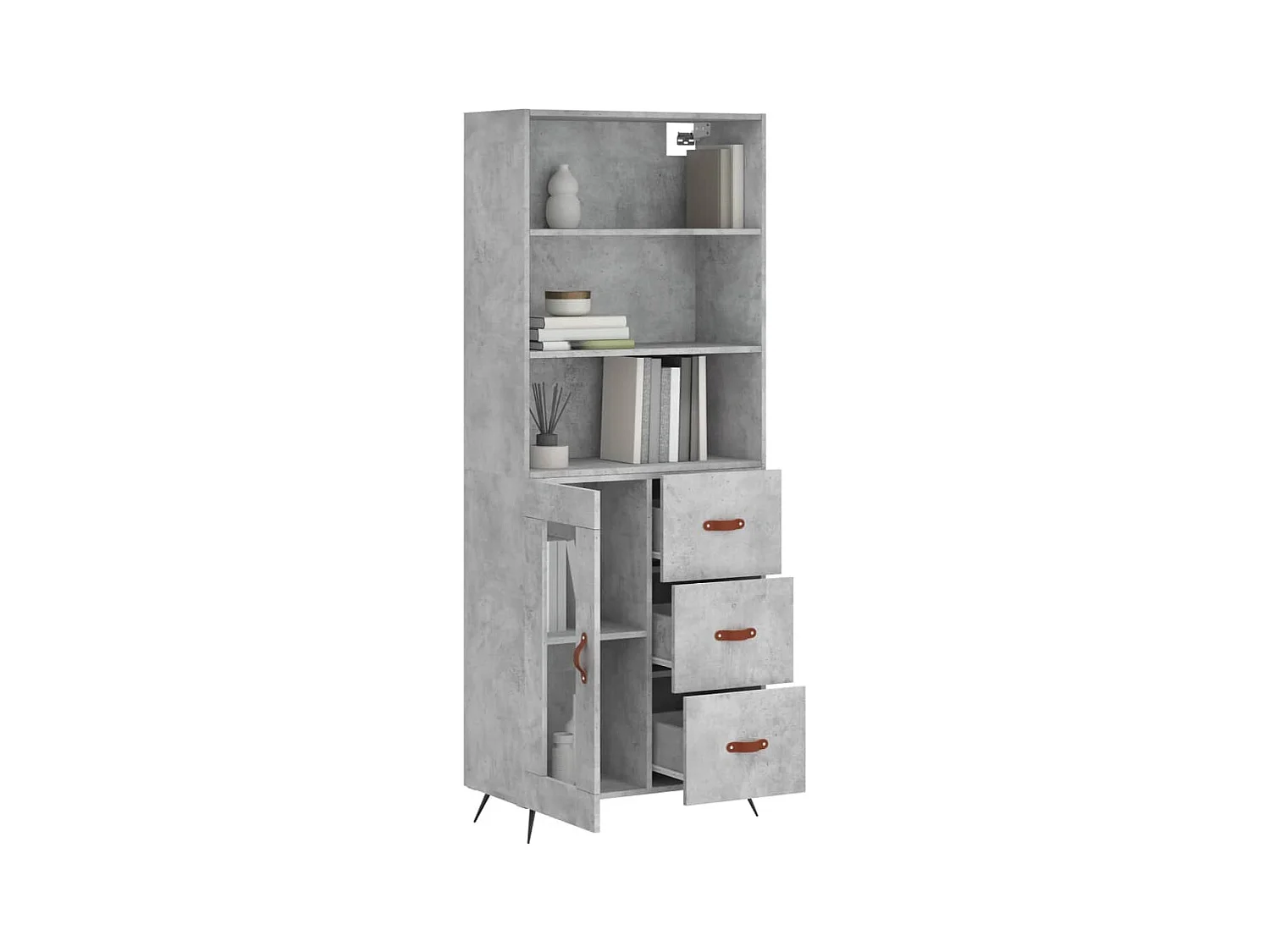 Buffet haut Gris béton 69,5x34x180 Bois d'ingénierie