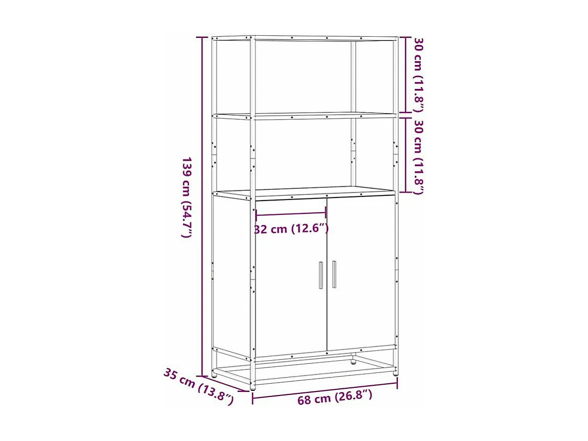 Buffet haut chêne fumé 68x35x139 bois d'ingénierie métal