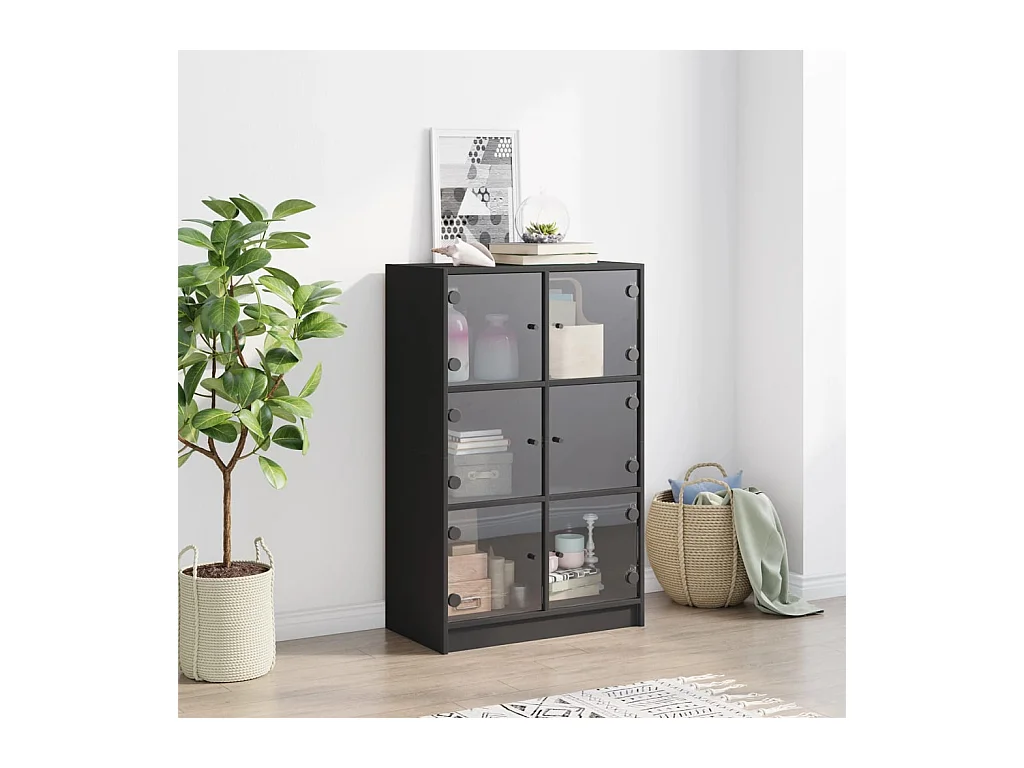 Buffet haut avec portes noir 68x37x109 bois d'ingénierie