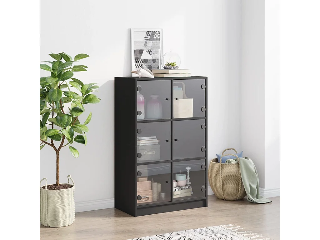 Buffet haut avec portes noir 68x37x109 bois d'ingénierie