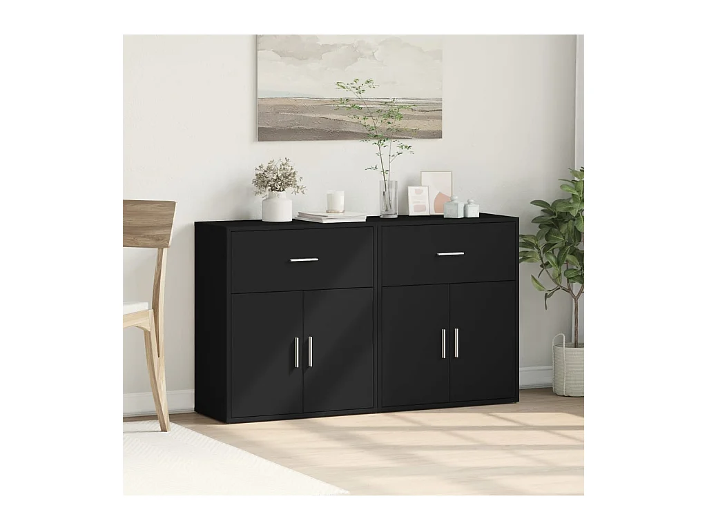 Buffets 2 pcs noir 60x31x70 bois d'ingénierie