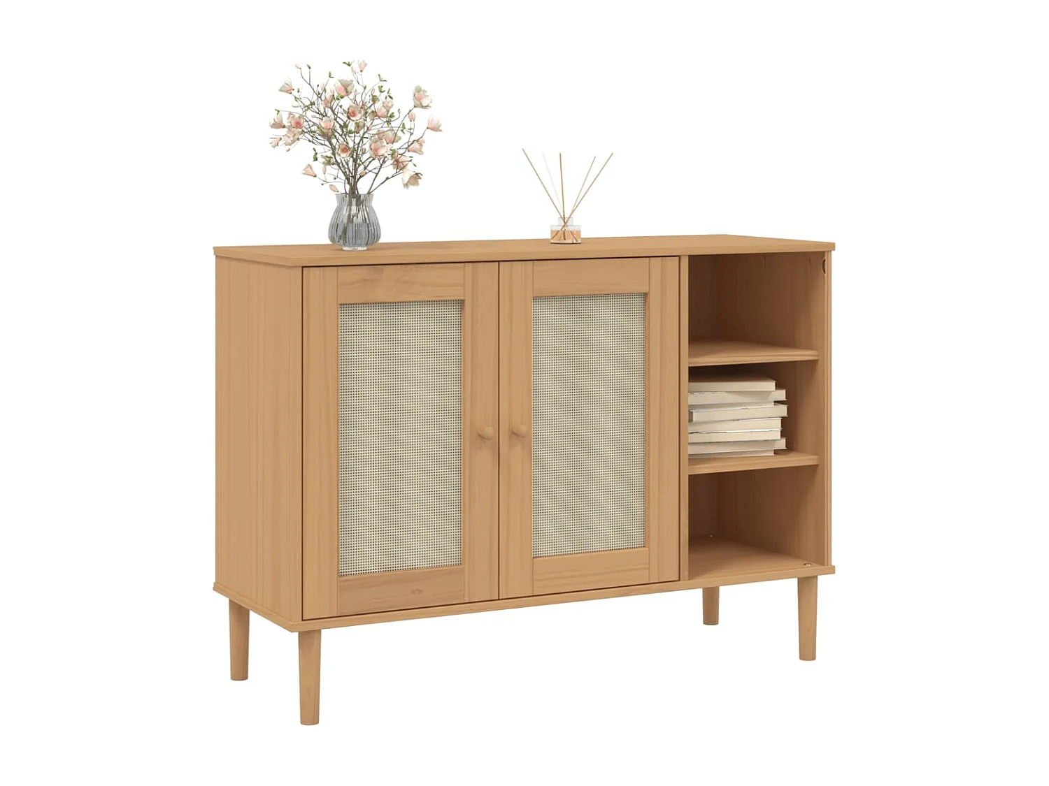 Buffet SENJA aspect rotin marron 112x40x80 bois massif de pin