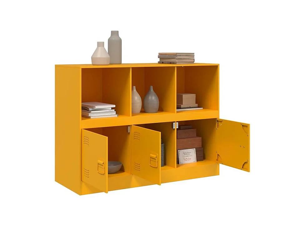 Meuble de rangement 3 portes 3 niches en acier Lazard 99cm - Style Industriel-Couleur Jaune curry