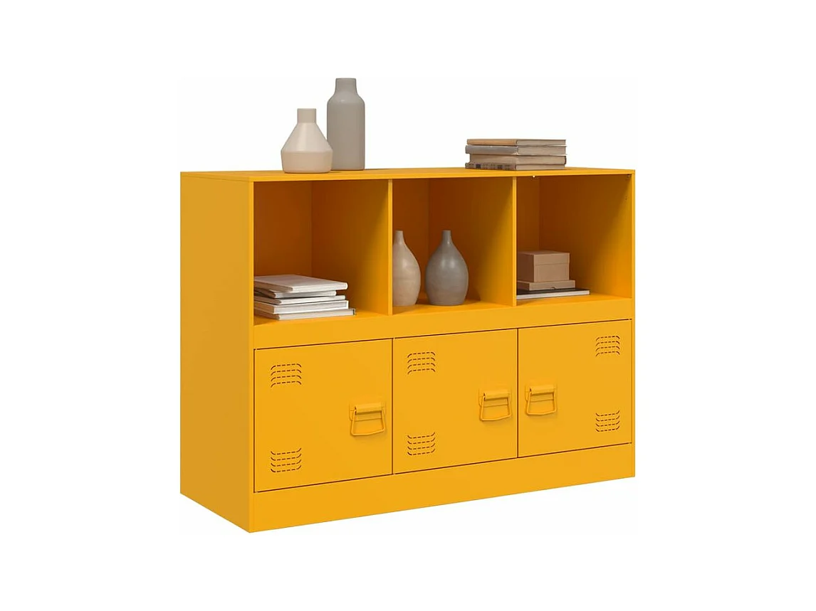 Meuble de rangement 3 portes 3 niches en acier Lazard 99cm - Style Industriel-Couleur Jaune curry
