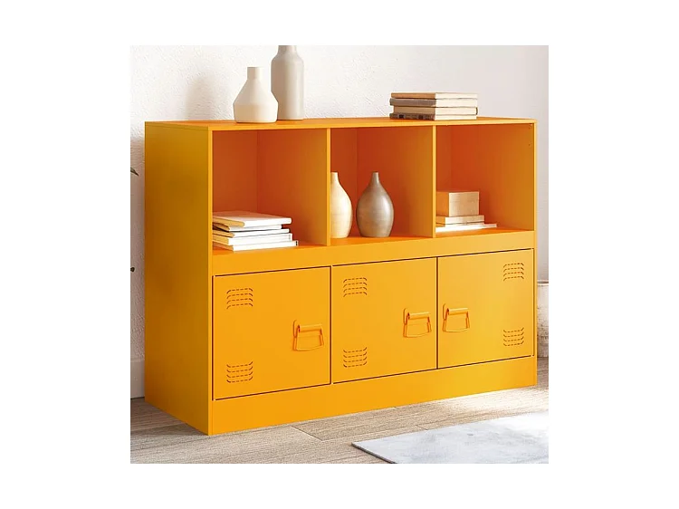 Meuble de rangement 3 portes 3 niches en acier Lazard 99cm - Style Industriel-Couleur Jaune curry