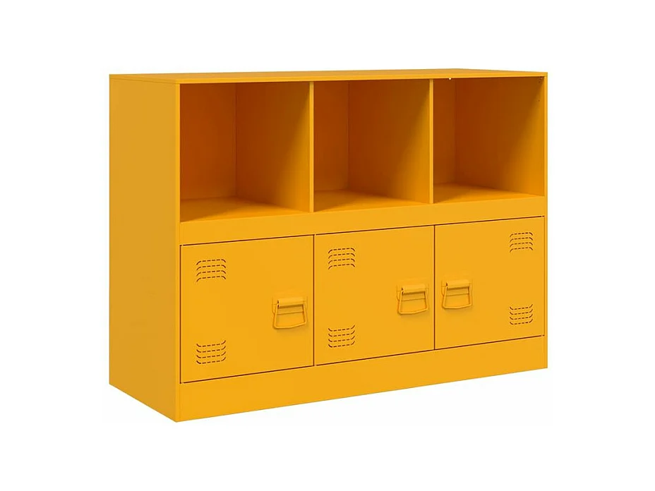 Meuble de rangement 3 portes 3 niches en acier Lazard 99cm - Style Industriel-Couleur Jaune curry