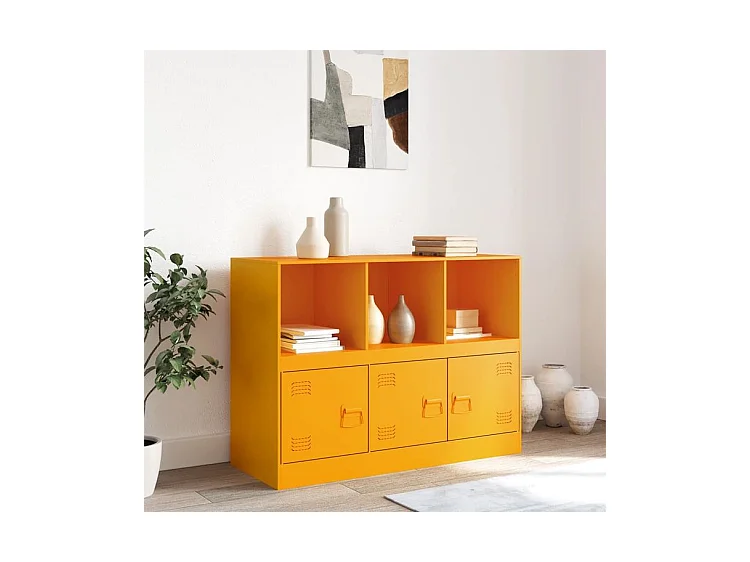 Meuble de rangement 3 portes 3 niches en acier Lazard 99cm - Style Industriel-Couleur Jaune curry