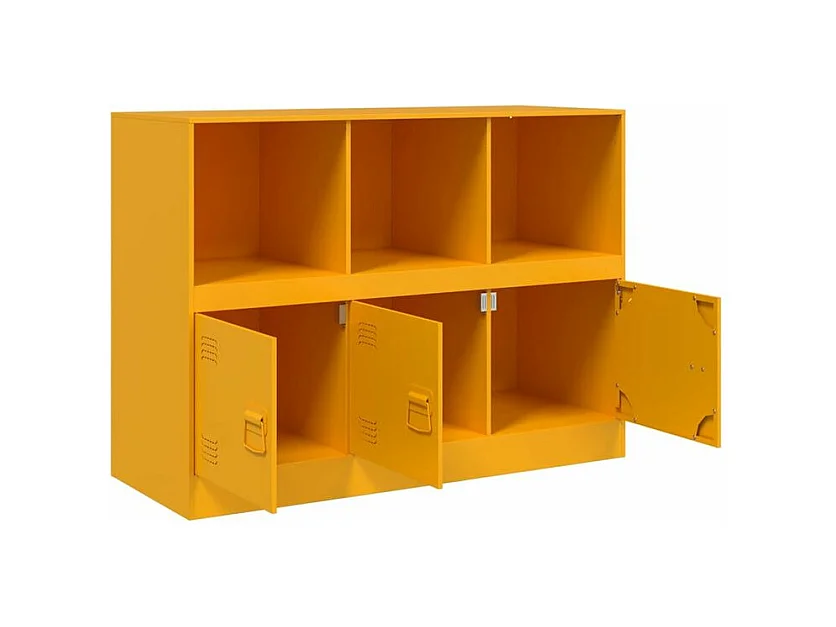 Meuble de rangement 3 portes 3 niches en acier Lazard 99cm - Style Industriel-Couleur Jaune curry