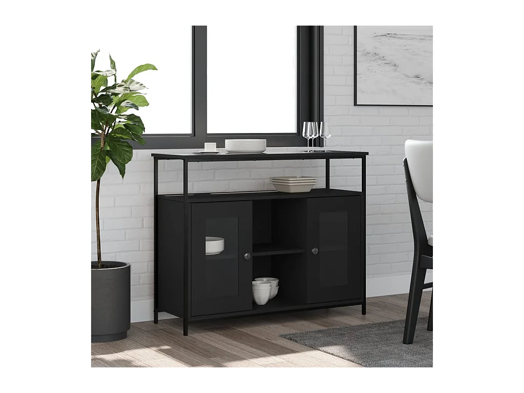 Buffet noir 100x35x80 bois d'ingénierie