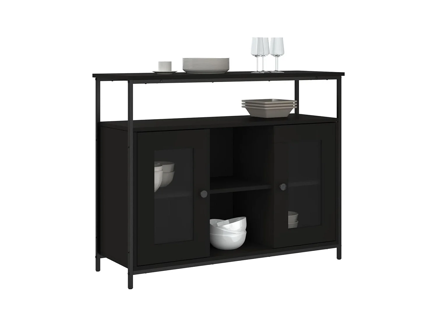 Buffet noir 100x35x80 bois d'ingénierie