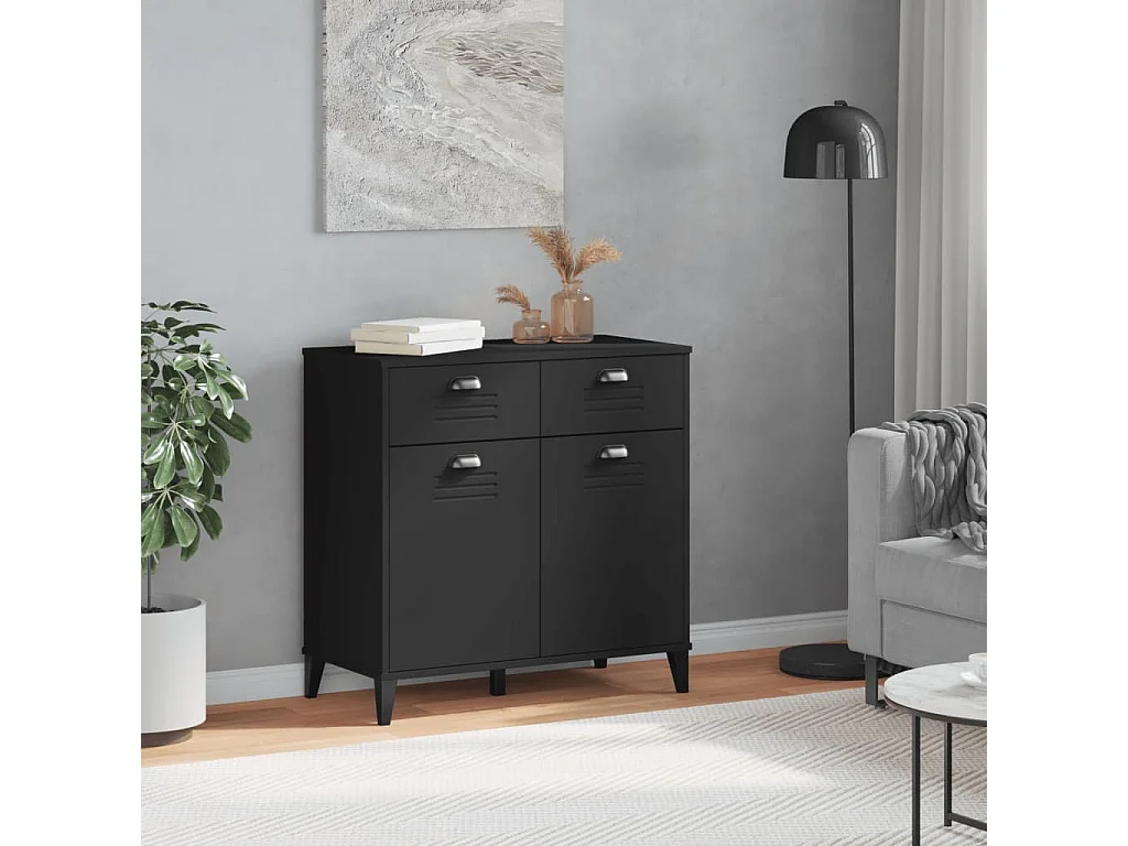 Buffet VIKEN noir 80x40x80 bois massif de pin
