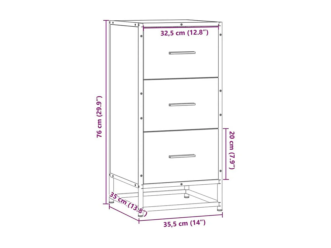 Buffet chêne marron 35,5x35x76 bois d'ingénierie et métal