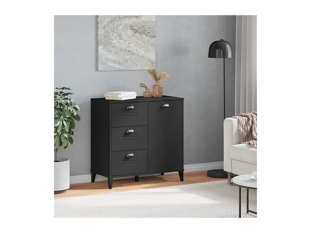 Buffet VIKEN noir 80x40x80 bois massif de pin