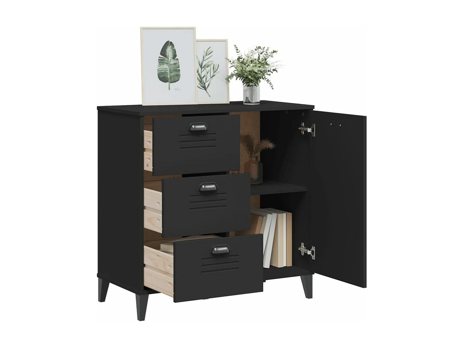 Buffet VIKEN noir 80x40x80 bois massif de pin