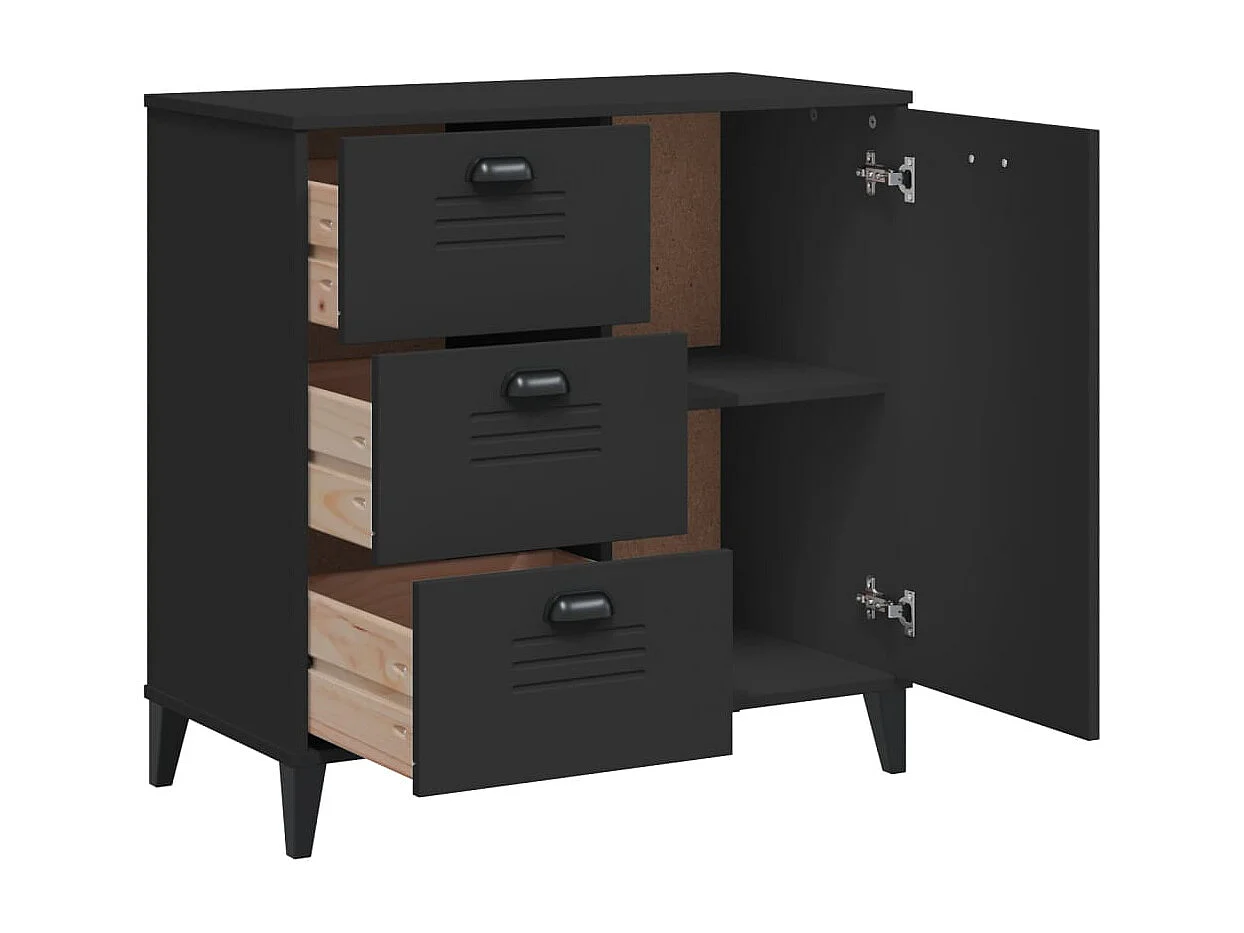 Buffet VIKEN noir 80x40x80 bois massif de pin